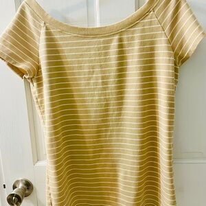 Ralph Lauren Tan and White Striped T Shirt